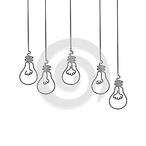 Concept Set Light Bulb design Black line icon vector,Idea sign, solution, thinking concept.