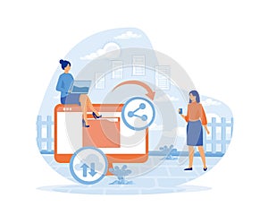 Concept of sharing file, data transfer, transfer of documentation, cloud service, file management.