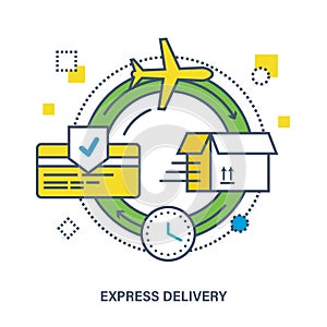 Concept of shopping, payment and express delivery.