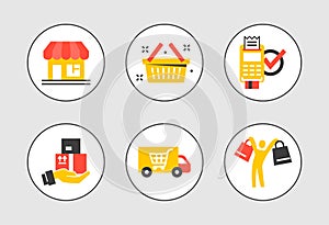 Concept of shopping process with 6 successive steps