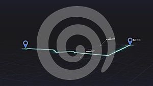 Concept of shortest path to the goal. Abstract navigation plan on city map. Isometric map with intended goal and several photo