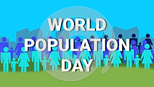 Concept showing daily increase world population animation with grass and buildings
