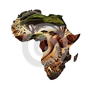Concept of silhouette map Africa 3d icon isolated on white background. Transparend png, generative ai photo