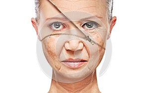 Concept skin aging. anti-aging procedures, rejuvenation, lifting, tightening of facial skin