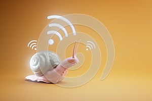 the concept of slow Internet, snail and wifi, the speed of the provider. 3d render