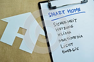 Concept of Smart Home write on paperwork isolated on wooden background photo