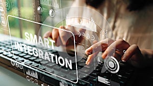 Concept of Smart Integration Technology with Data Visualization and Keyboard Input in Modern Workspace. Asymptotic smart