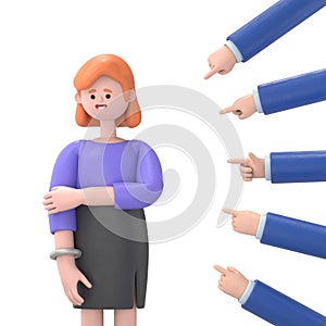 Concept of social censure or accusations. Many hands pointing 3D illustration of businessman.