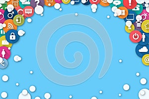 Concept Social Media. Different social icons on a blue background. Social