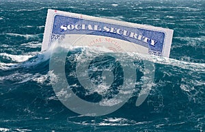 Concept of Social Security trust fund being in danger of exhaustion and sinking underwater photo