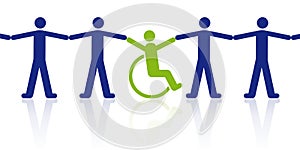 Concept of solidarity between a disabled person and able-bodied men