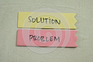 Concept of Solution Problem write on sticky notes isolated on Wooden Table