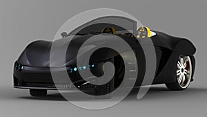 The concept of a sports car coupe is a convertible. Exclusive and stylized tuning of electric cars. Illustration 3d