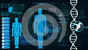 Concept of sports science, futuristic interface of heart analysis