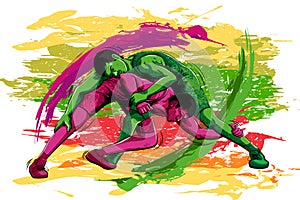 Concept of sportsman doing Wrestling