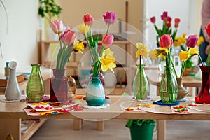 Concept of spring holiday, womens day or mothers day in montessori school