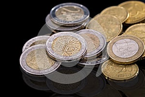 Concept of stacks Euro Coins isolated