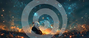 Concept Stargazing, Panda, Magical, Night Sky Stargazing Panda in a Magical Night Sky