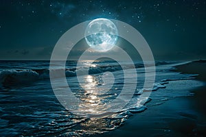 Concept Starry Night Photography, Beach Starry Shore Serenade Moons Melody on the Waves