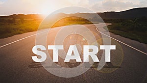 Concept of start straight. Start text on the highway road for planning and challenge or career path, business strategy,