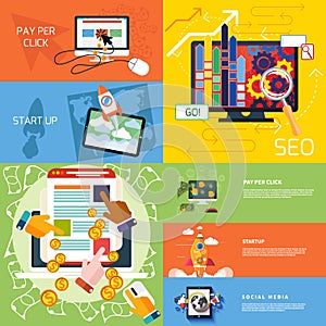 Concept of start up, pay per click, seo