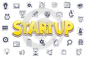 The concept of a startup. Icons, business themes - doodle linear style.