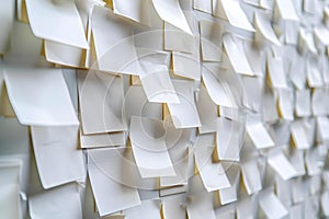 Concept Sticky Notes, Wall Decor, Office Pattern of White Sticky Notes of Various Sizes on a Wall