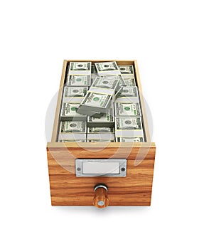 The money is in the archive box. 3D illustration