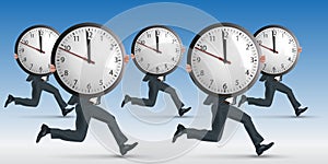 Concept of stress at work, with a man running while symbolically carrying a clock