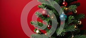 A stylized Christmas tree crown atop a vibrant red backdrop