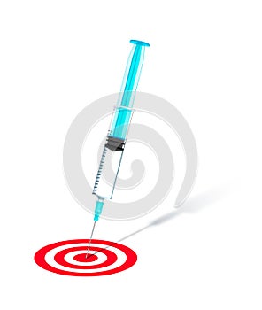 Concept of successful treatment. syringe into the center of a red target