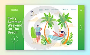 Concept of summer season and relaxing on beach for landing page template.