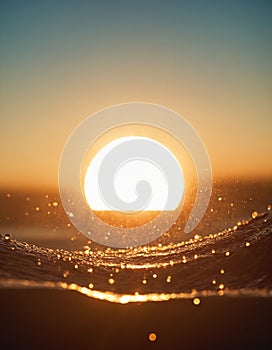 The concept of the sun and water. Drops of water shimmer in the backlight