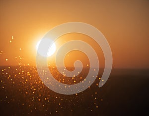 The concept of the sun and water. Drops of water shimmer in the backlight