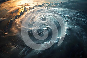 Concept Sunset Photography, Aerial Majestic Aerial of Hurricanes Spiral at Sunset NaturesFury