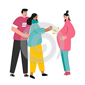 The concept of Surrogacy. Expectant parents and a pregnant donor Woman. Vector illustration of expectant parents