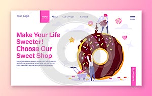 Concept of sweets production, pastries and confectionery for landing page template.