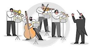 Concept Of Symphony Orchestra. Musicians Are Playing Different Musical Instruments. Musical artists Play