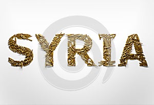 Concept of Syrian war crisis. Word Syria typed with font made of