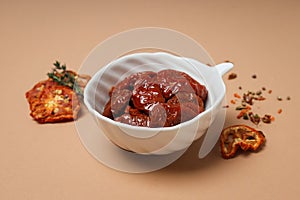 Concept of tasty food - sun-dried tomato