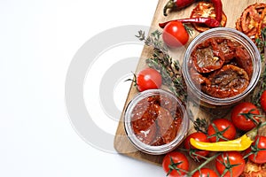 Concept of tasty food - sun-dried tomato, space for text