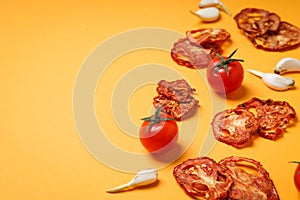 Concept of tasty food - sun-dried tomato, space for text