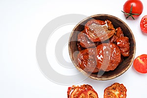 Concept of tasty food - sun-dried tomato, space for text