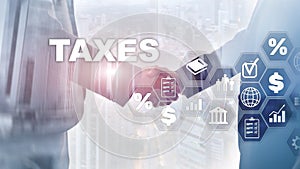 Concept of taxes paid by individuals and corporations such as vat, income and wealth tax. Tax payment. State taxes