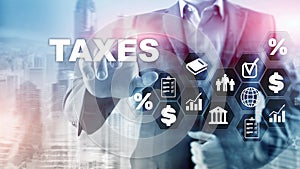 Concept of taxes paid by individuals and corporations such as vat, income and wealth tax. Tax payment. State taxes