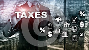 Concept of taxes paid by individuals and corporations such as vat, income and wealth tax. Tax payment. State taxes