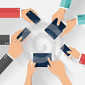 Concept of team of business using tablet and smart phone with mobile phone