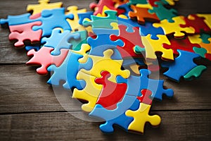 Concept of teamwork and strategy with a blue jigsaw puzzle and a missing piece