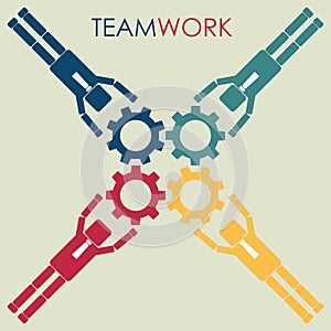 Concept of teamworks. Businessmans building working system of ge