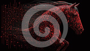 Concept of technology advancement, shape of running horse combined with binary code